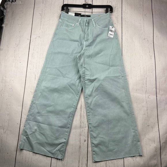 Mavi 27x27 Bodrum‎ High Rise Wide Leg Denim Jeans Pants Green Women New - Picture 1 of 16